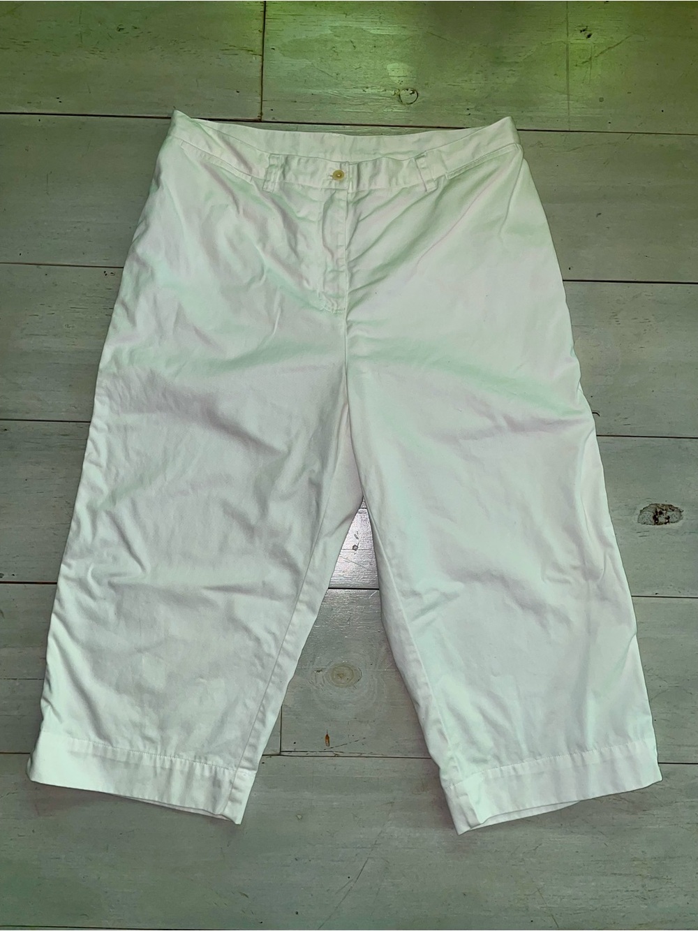 Ralph Lauren White 100% Cotton Women's Capri Pants Side Slit Size 16W Classic